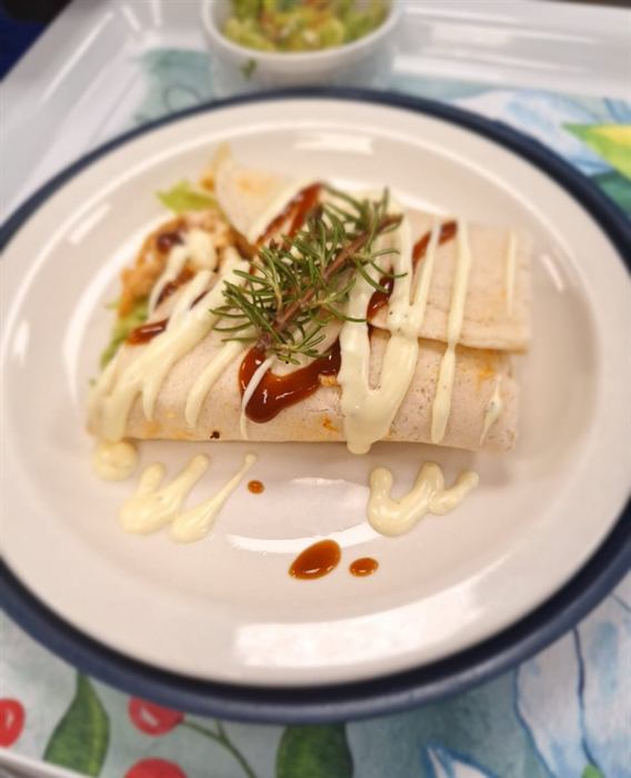 Wrap under a barbecue and mayonnaise drizzle, dressed with dill